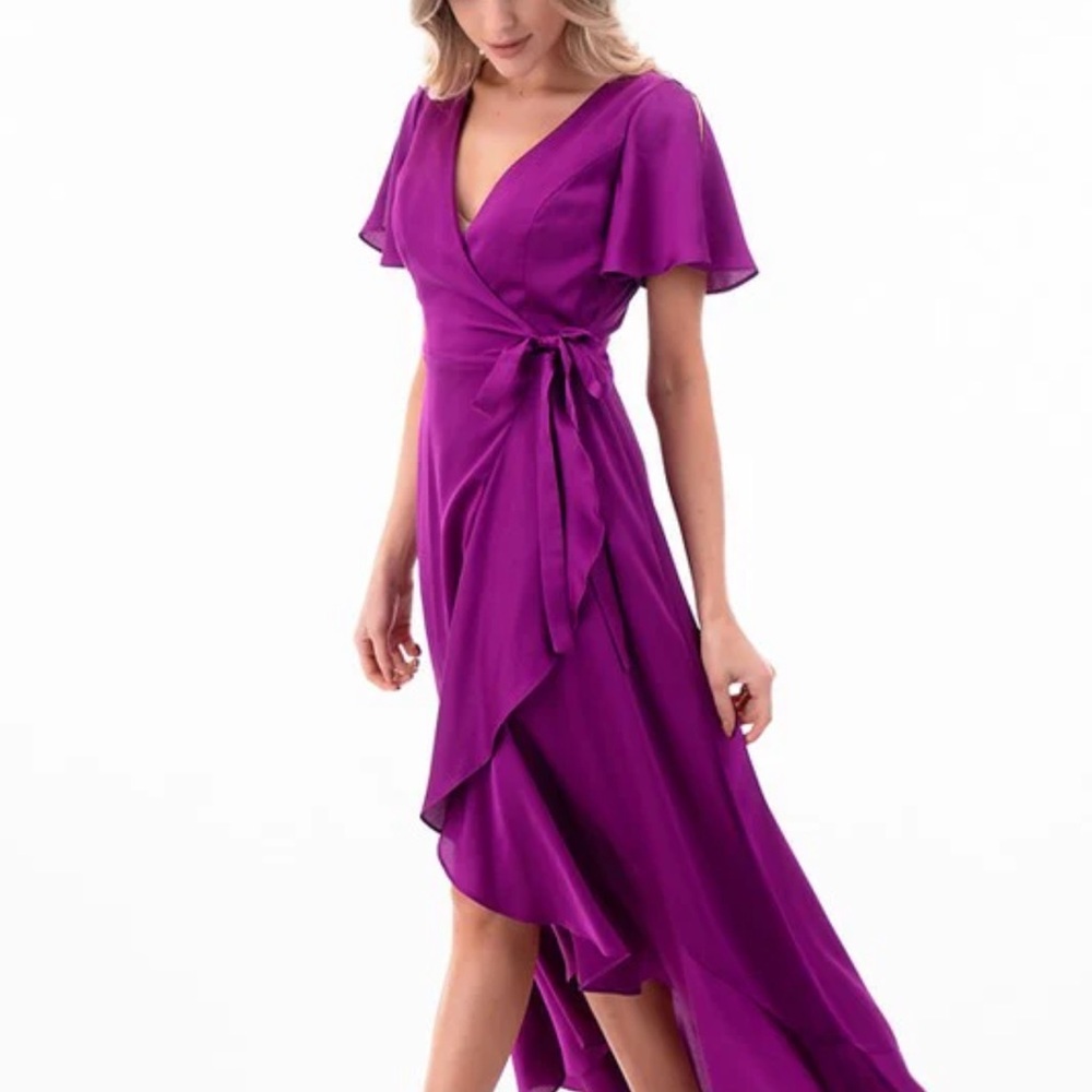 Purple With Flutter Sleeves Ruffle Wrap Magenta M… - image 2